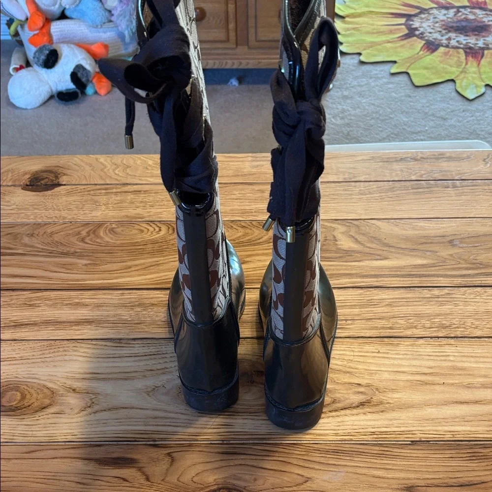 Coach Black and Brown Patterned Rain Boots - Picture 2 of 9